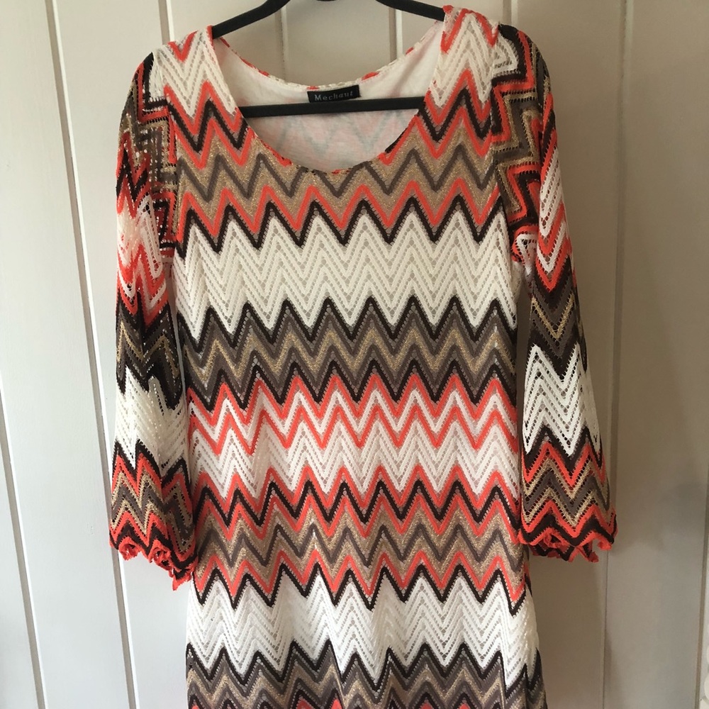 Retro style chevron multi colored casual dress